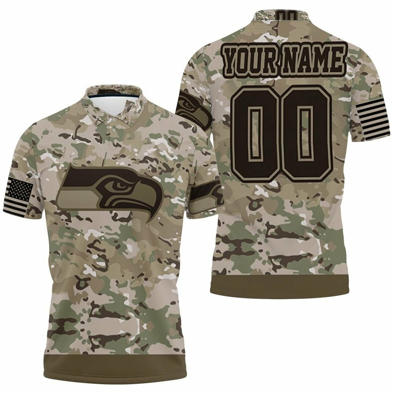 Seattle Seahawks Camouflage Veteran 3D Personalized Polo Shirt Model A32482