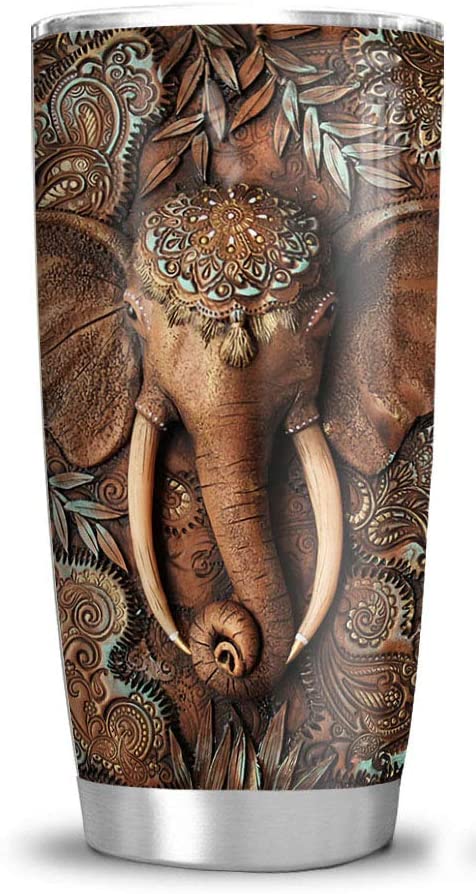 64Hydro 20Oz Wooden Texture Elephant Lover Tumbler Cup With Lid, Double Wall Vacuum Sporty Thermos Insulated Travel Coffee Mug