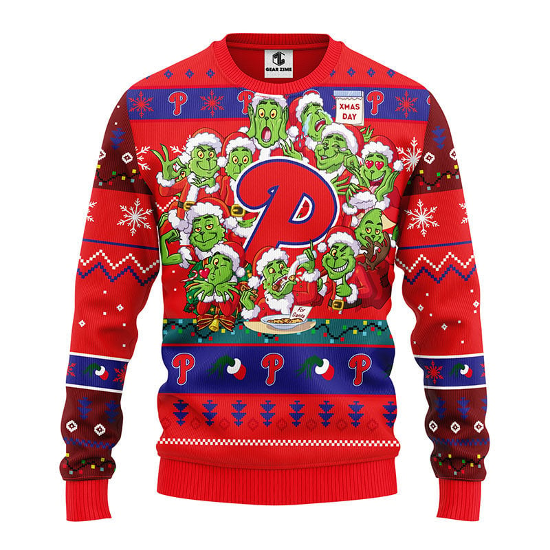 Philadelphia Phillies 12 Grinch Xmas Day Ugly Christmas Sweater