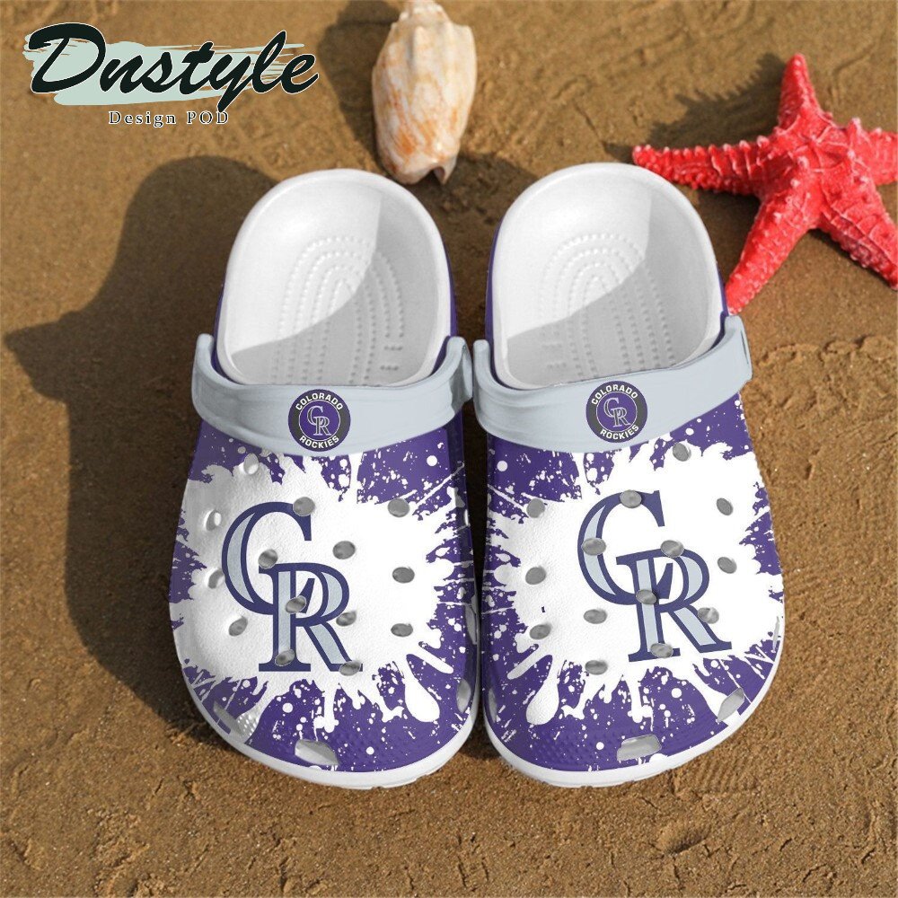 Colorado Rockies Logo Pattern Crocs Classic Clogs Shoes In Purple & White