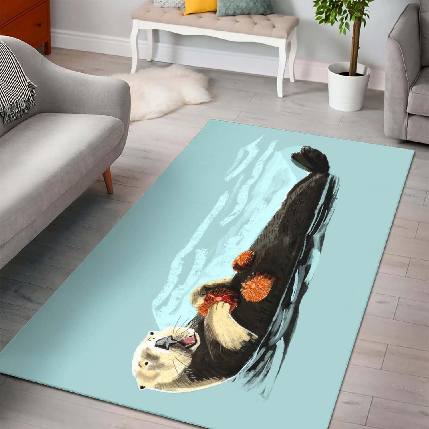 Cute Sea Otter Area Rug Carpet Living Room Rug Us Gift Decor