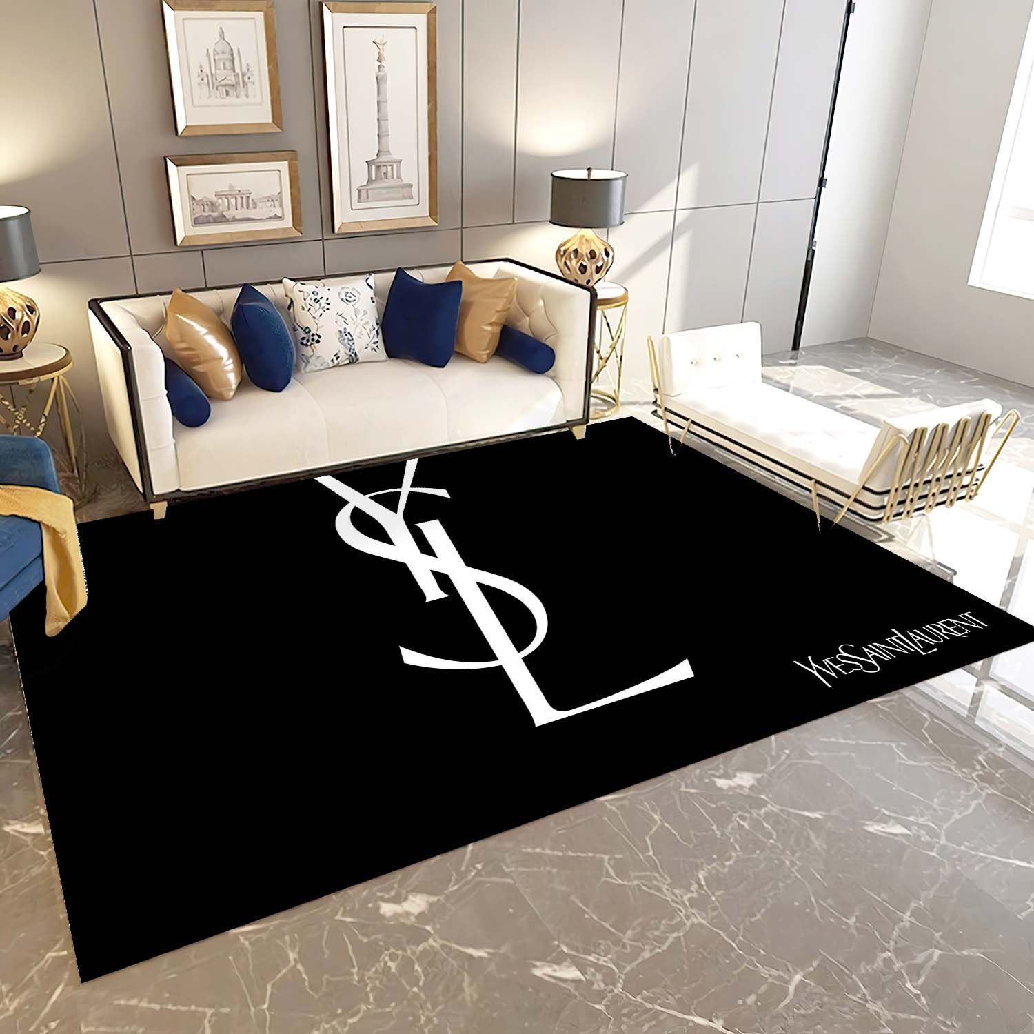 Yves Saint Laurent Logo Inspired Area Rug, Hypebeast Living Room Carpet, Fashion Brand Floor Mat Home Decor