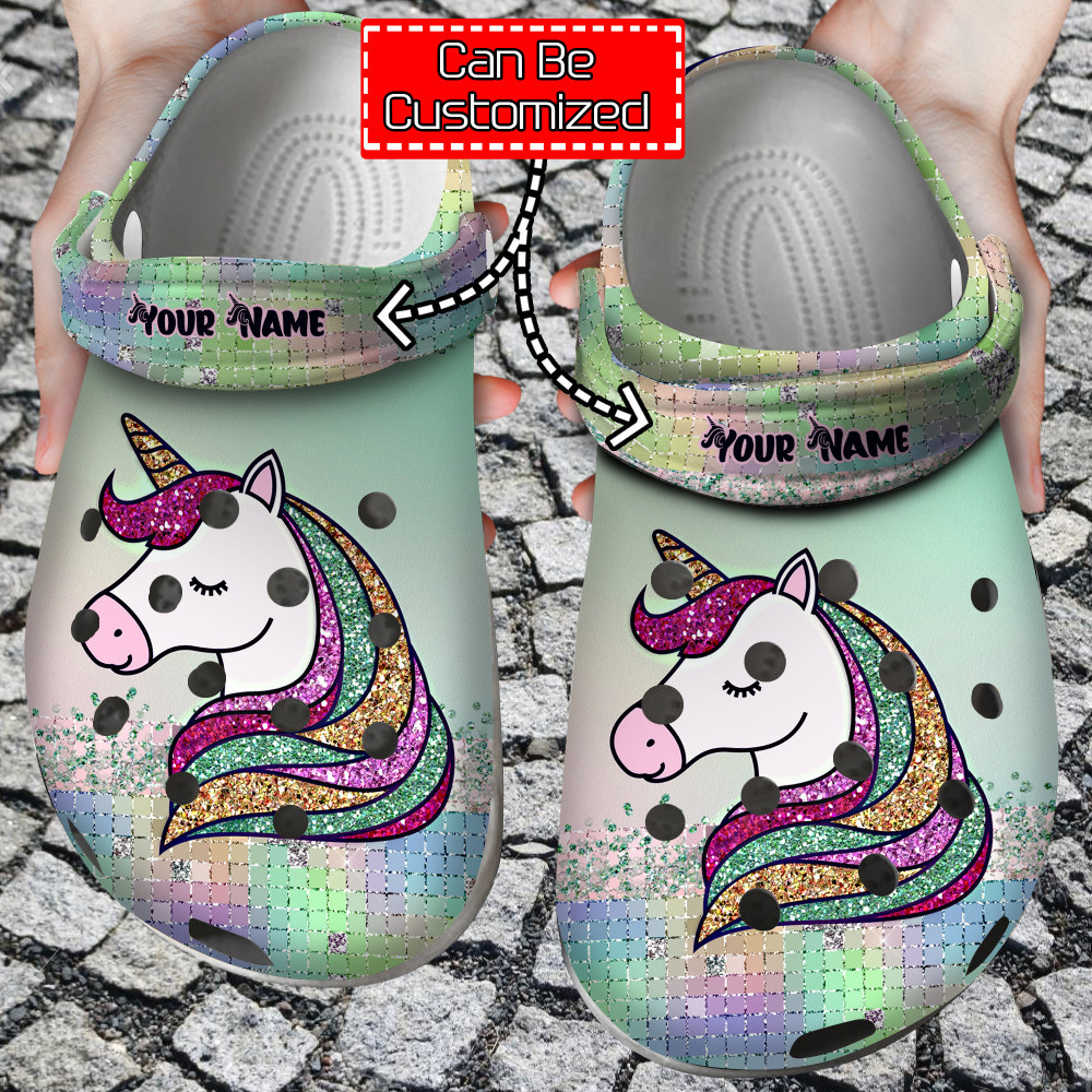 Animal Crocs – Personalized Unicorn Glitter Colorful Clog Shoes For Men And Women