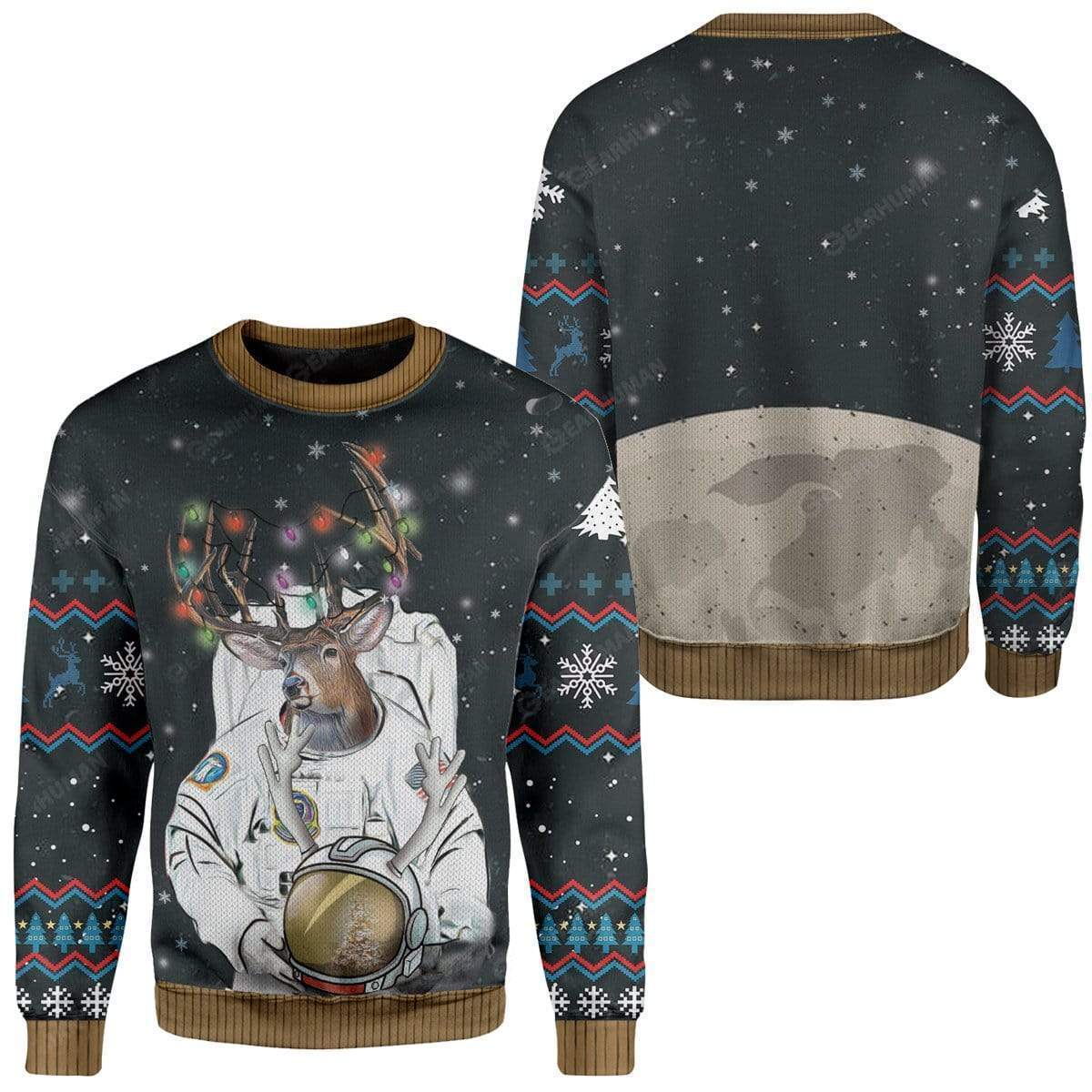 Reindeer Astronaut Ugly Christmas Sweater Sweatshirt 3D Printed