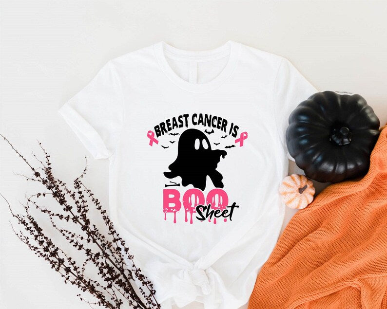 Breast Cancer Is Boo Sheet T-Shirt, Ghost Breast Cancer Shirt, Breast Cancer Pink Ribbon Tee, Breast Cancer Awareness Halloween Outfit.