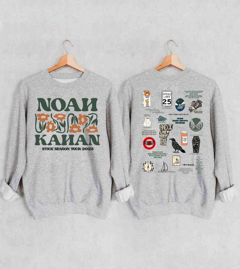 Vintage Stick Season Tour 2023 Sweatshirt, 2 Sides Noah Kahan Stick Season Tour 2023, Kahan Folk Pop Music Shirt