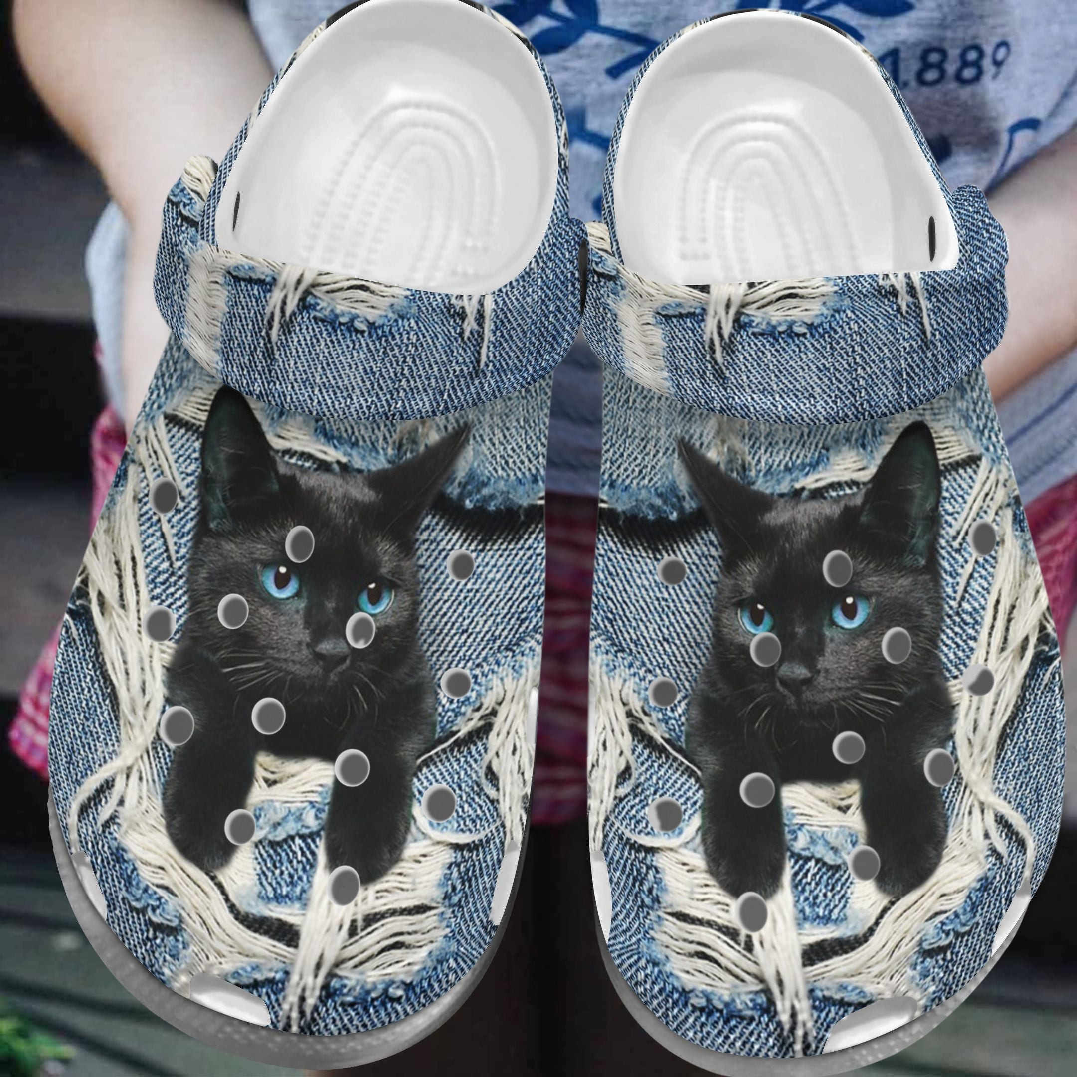 Black Cat Scratch Jean Shoes – Little Animal Crocs Clog Birthday Gift For Men Women