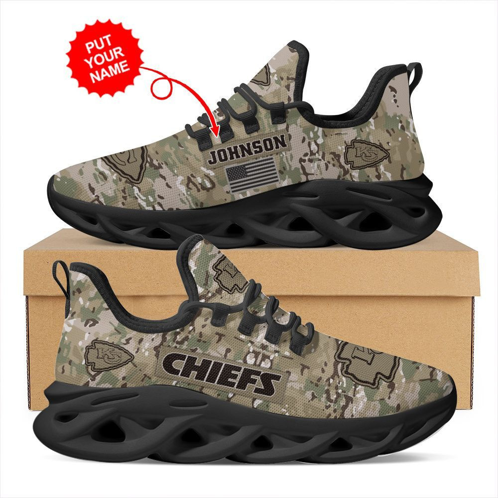 Kansas City Chiefs Us Army Military Rank Design Camouflage Custom Name Personalized Max Soul Sneakers Running Sports Shoes For Men Womenfootball Fans