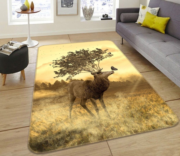 3D Antelope In Dry Meadow At Dusk Area Rug Home Decor