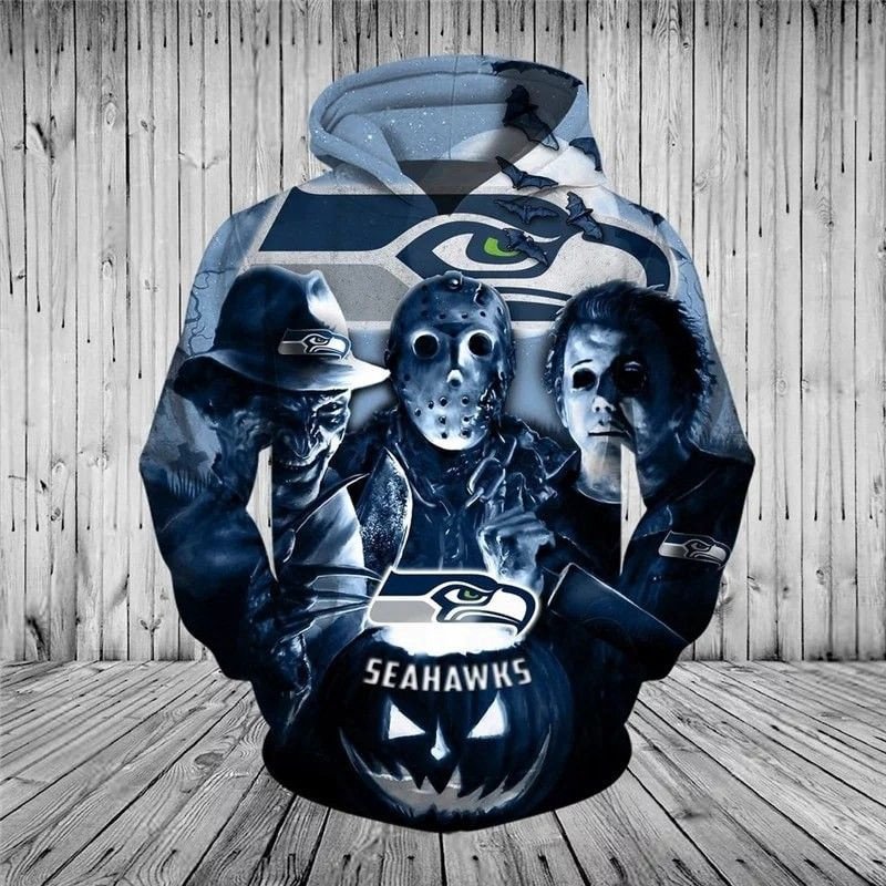 Seattle Seahawks Classic Halloween Horror Movie Character 71 Unisex 3D Hoodie Gift For Fans