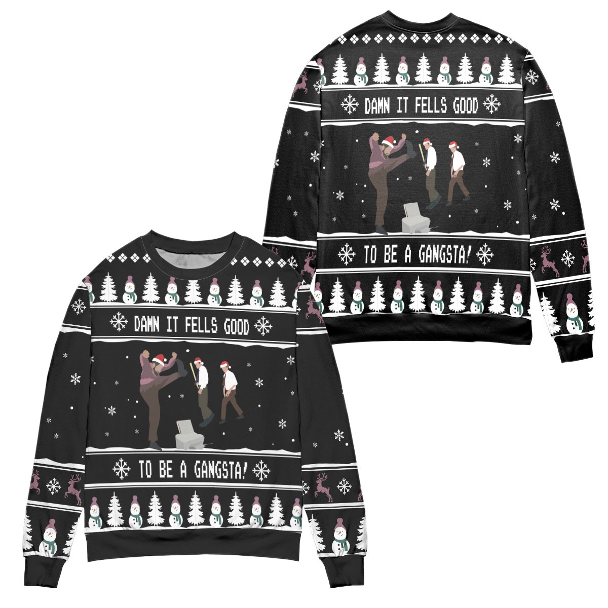 Damn It Fells Good To Be A Gangsta Ugly Christmas Sweater – All Over Print 3D Sweater – Black