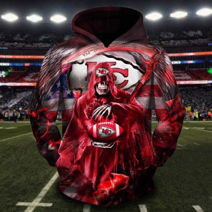 Kansas City Chiefs Death Skull Hoodie Unisex 3D All Over Print