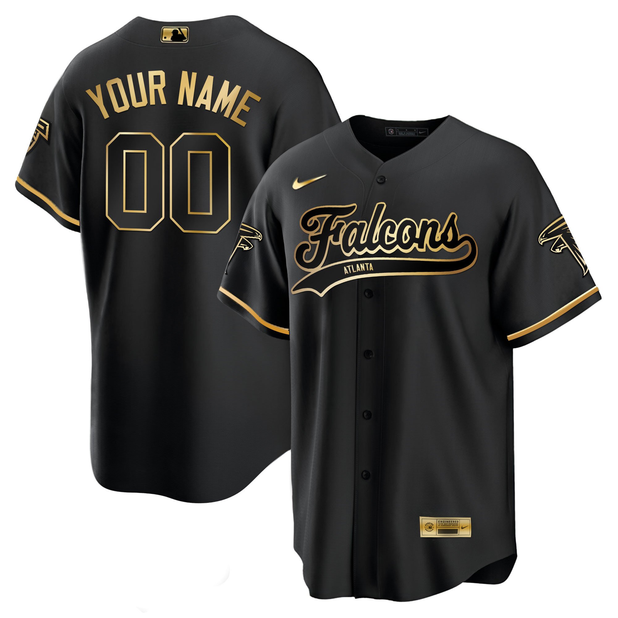 Atlanta Falcons Black Gold & White Gold Baseball Custom Jersey – All Stitched