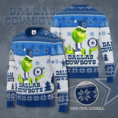 Grinch Dallas Cowboys Ugly Christmas Sweater, All Over Print Sweatshirt