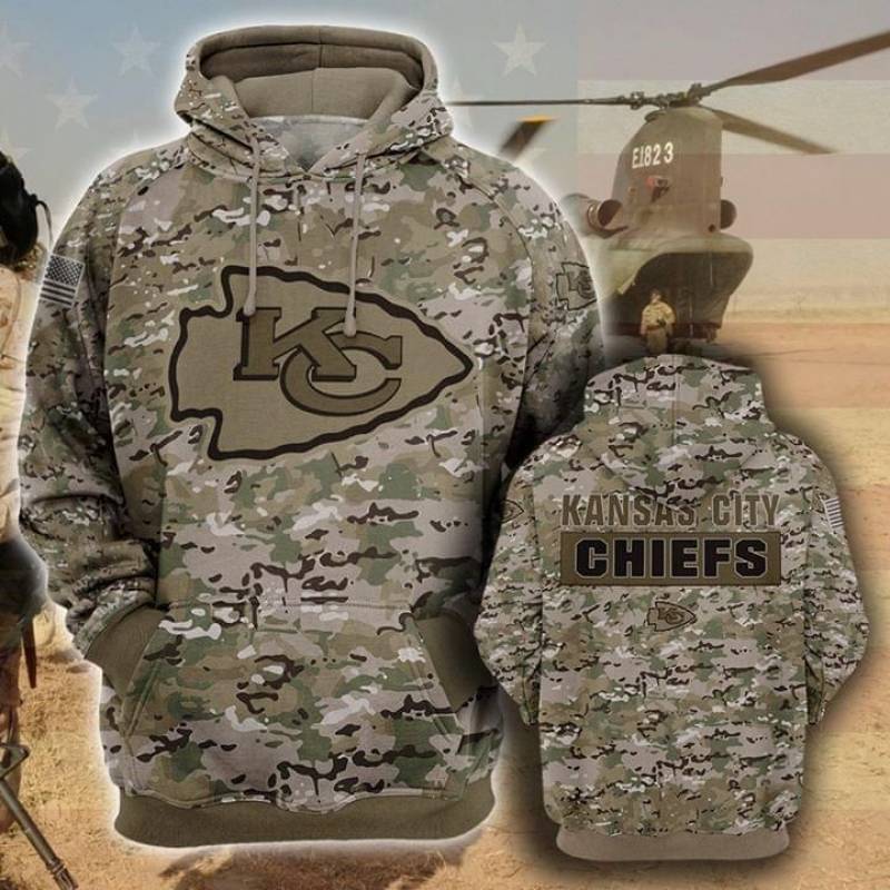 Kansas City Chiefs Camouflage Veteran All Over Print Hoodie S-5Xl