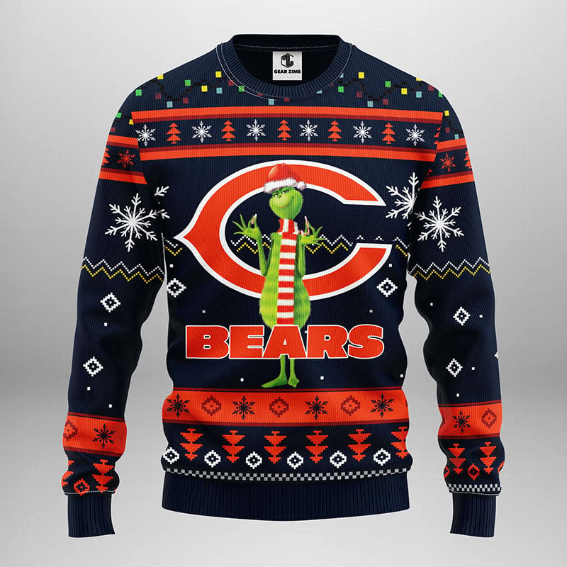 Chicago Bears Funny Grinch Ugly Christmas Sweater