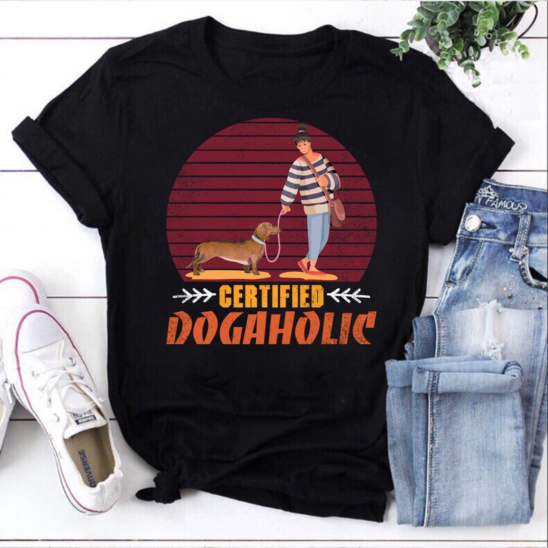 Dachshund Dog And Girl Certified Dogaholic Vintage T-Shirt, Dachshund Dog Shirt, For Dachshund Shirt, Love Dog Shirt