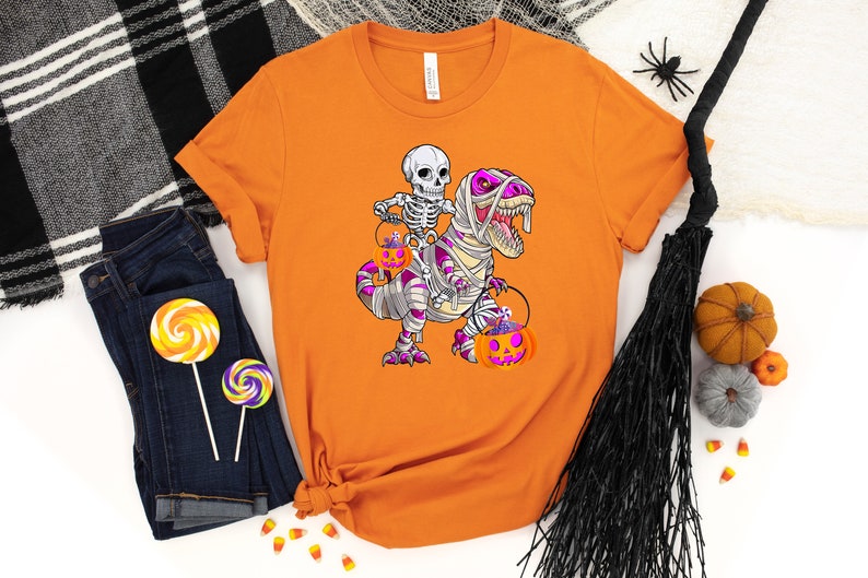 Skeleton Rides Dinasour Pumpkin Shirt,Halloween Boy Skeleton Shirts,Cool Halloween Shirt,Halloween Kids