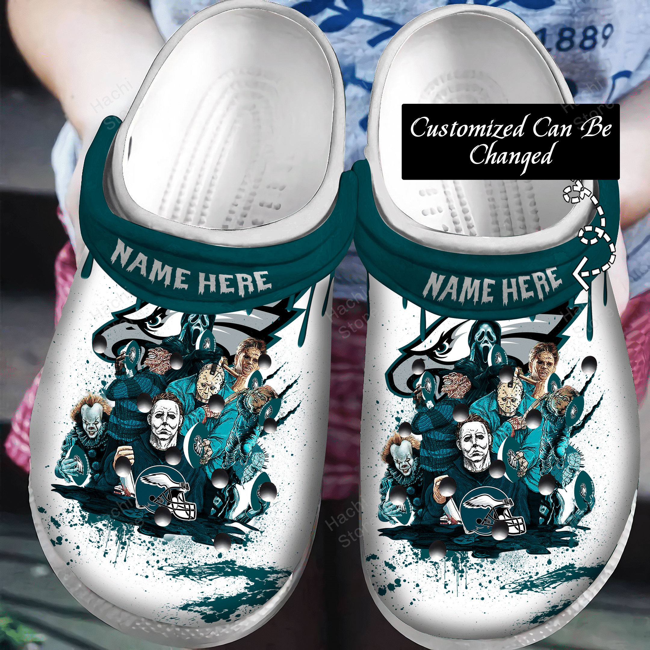 Philadelphia Eagles Horror Movie Characters Custom Name Crocs Crocband Clog Comfortable Water Shoes