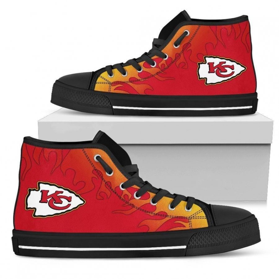 Fire Burning Fierce Strong Logo Kansas City Chiefs High Top Shoes #118