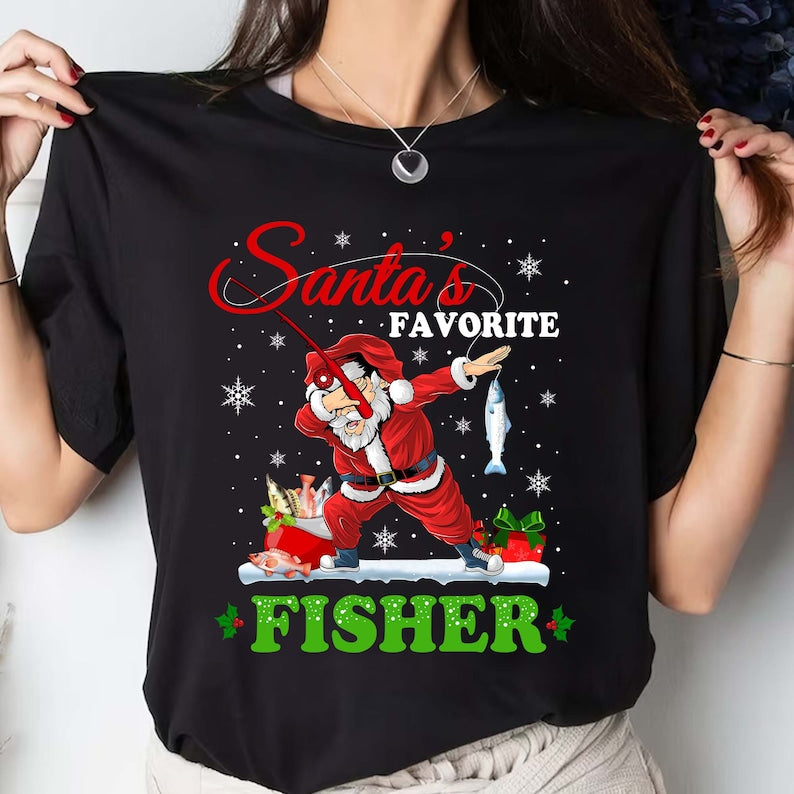 Santa Favorite Fisher Christmas Shirt, Fisher Santa Dabbing Shirt, Fishing Christmas, Funny Christmas Shirt