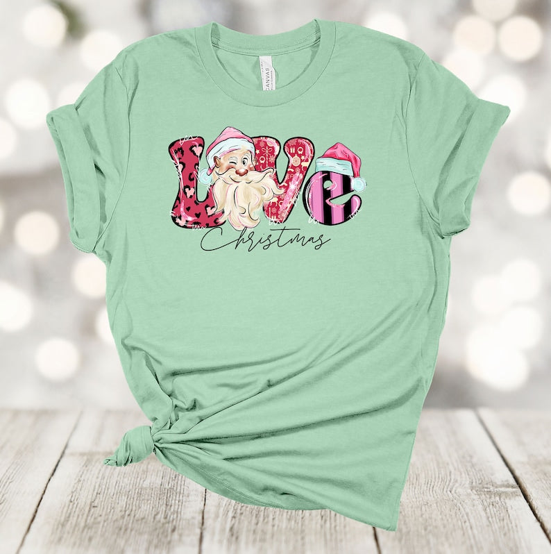 Christmas Shirt, Love Christmas, Santa Claus, Cute Santa Tee, Pink Christmas, Premium Soft Unisex Tee, Plus Size 2X, 3X, 4X