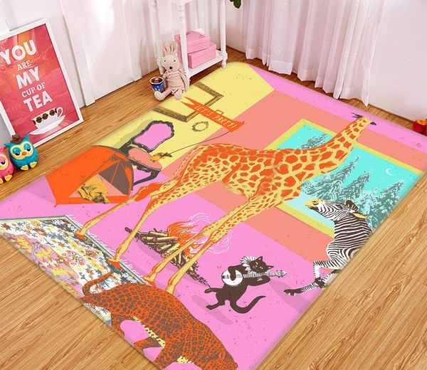 3D Animal Party In The Room Area Rug Home Decor