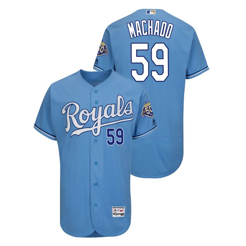 Men’S Kansas City Royals Gray Road Flex Base #59 Andres Machado 50Th Anniversary Jersey – All Stitched, Embroidery