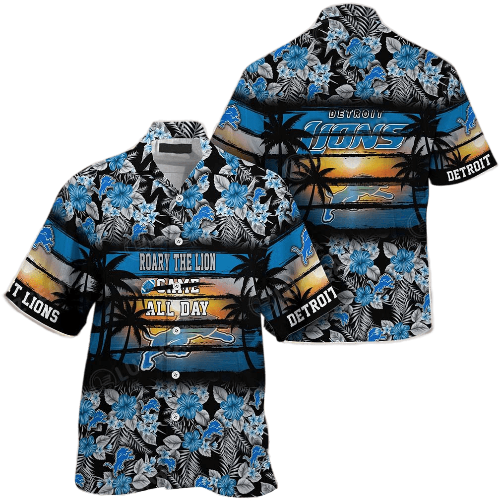 Detroit Lions Hawaiian Shirt Roary The Lion Game All Day Detroit Lions Blue Hawaii Shirt Detroit Lions Aloha Shirt For Men Women - Onlyshirt Fashion