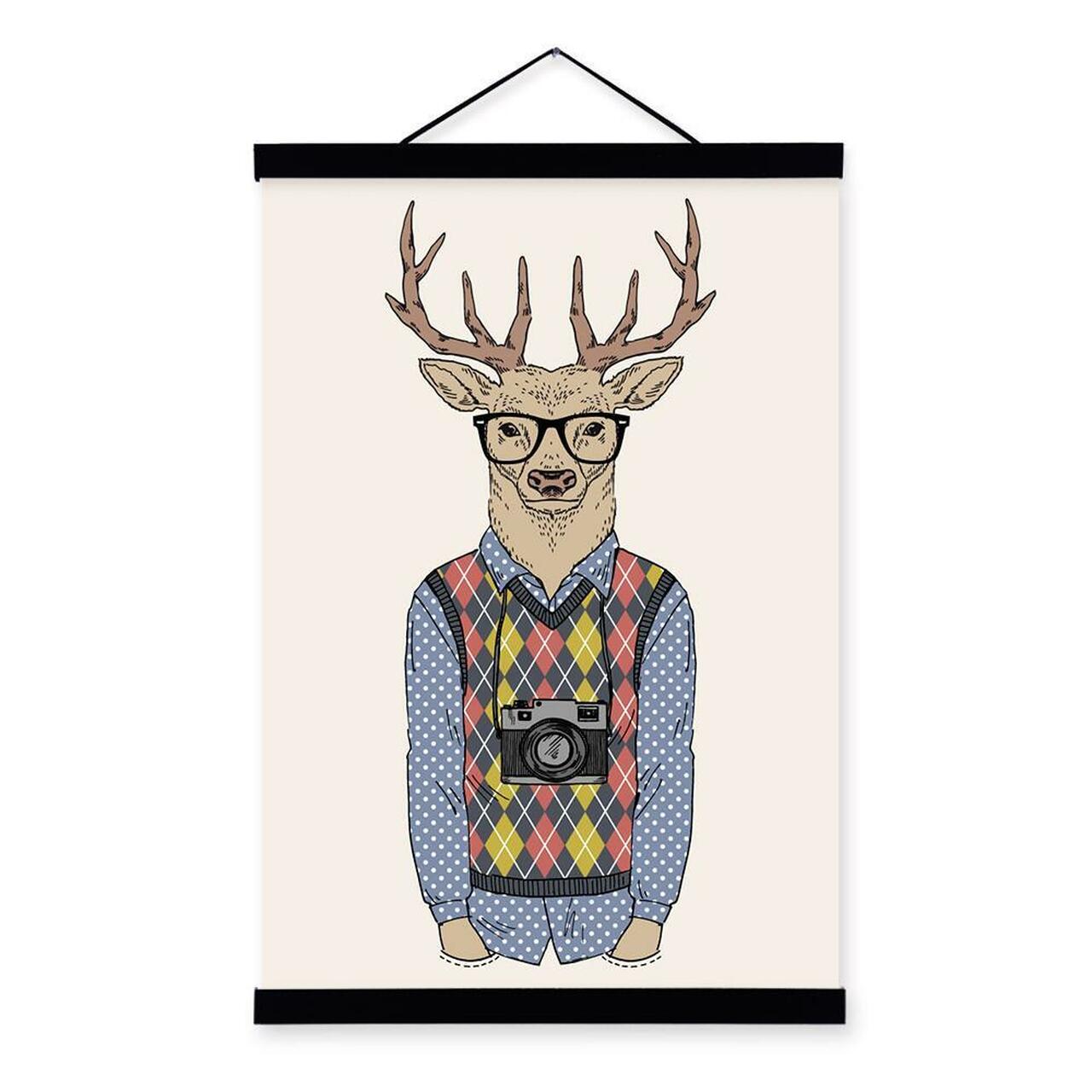 Travel Deer Modern Fashion Gentleman Animal Portrait Camera Hipster A4 Print Picture Poster Deco Full Hd Personalized Customized Canvas Art Wall Art Wall Decor