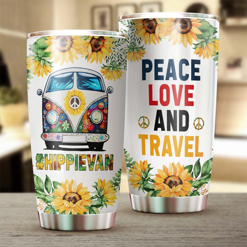 Hippie Unique Peace Love Travel Stainless Steel Tumbler-Boho Tumbler-Hippie Tumbler-Hippie Gift Gypsy Gift Bohemian Gift For Her