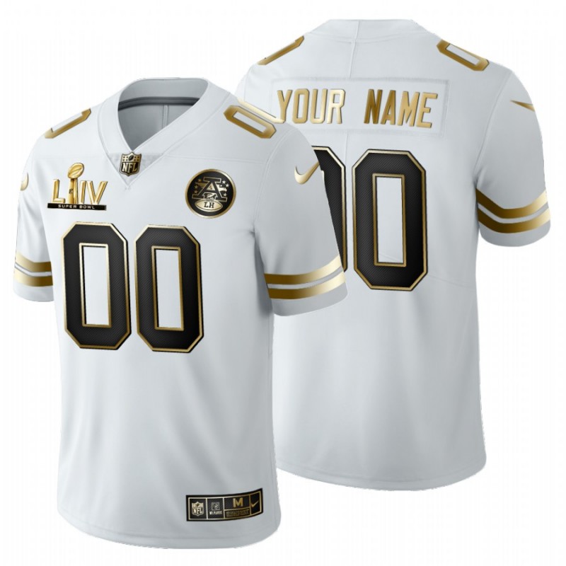 Men’S Kansas City Chiefs #00 Custom White Super Bowl Liv Golden Edition Jersey – All Stitched, Embroidery