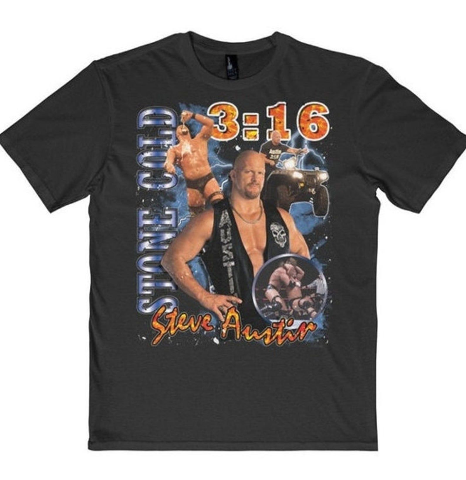 Vintage Style Black Stone Cold Steve Austin Tee T-shirt