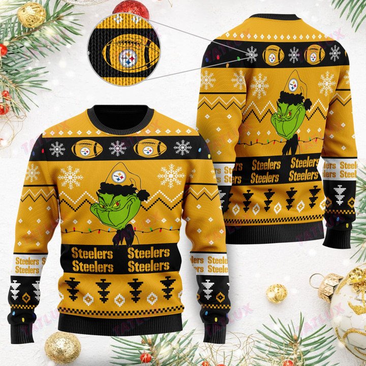 Pittsburgh Unique Steelers The Grinch Design Ugly Christmas Sweater Ii