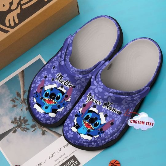 Stitch Say Hello Custom Name Crocs Crocband Clog Comfortable Water Shoes