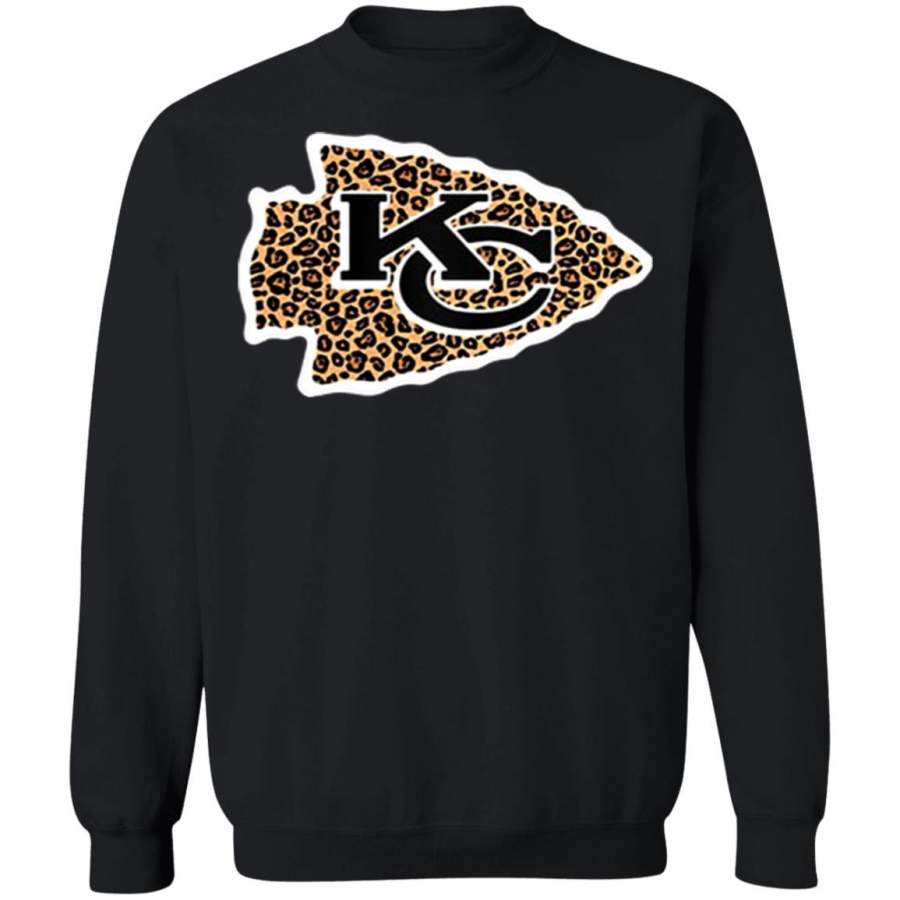 Top Kansas City Chiefs Logo Leopard G180 Gildan Crewneck Pullover Sweatshirt 8 oz.