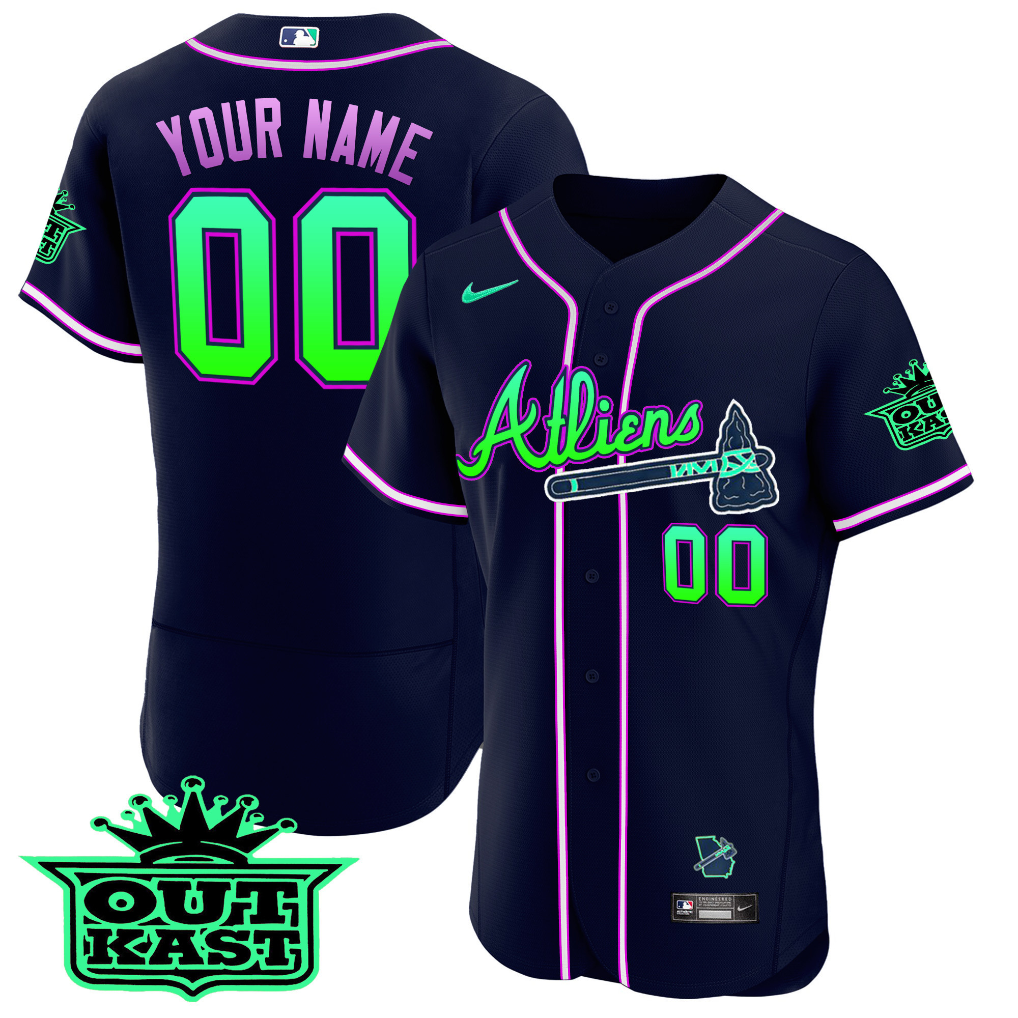 Atlanta Braves Atliens Flex Base Custom Jersey – Galaxy Version – Stitched