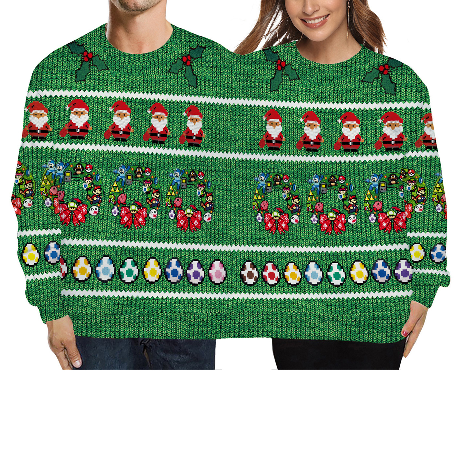 Y2Kaesthetic Two Person Ugly Christmas Pullover Women Men Conjoined Twin Christmas Patterns Printed Funny Couples Sweatshirt Valentines Day
