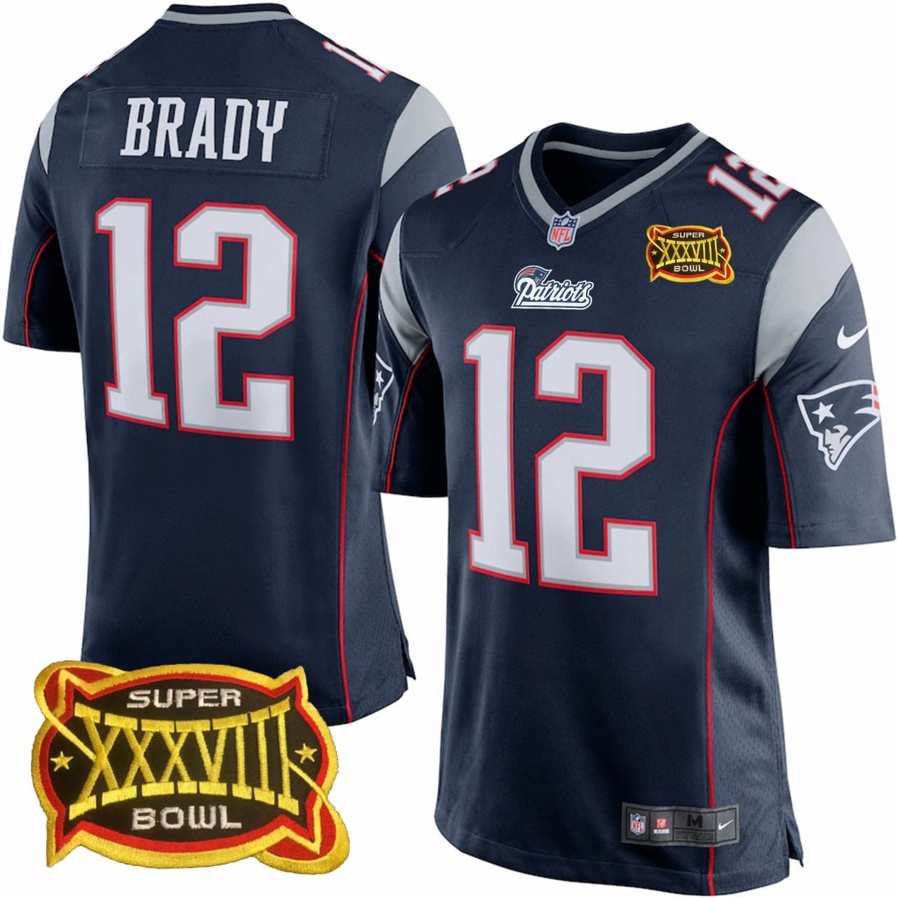 Tom Brady New England Patriots Super Bowl 38 Patch Jersey – All Stitched