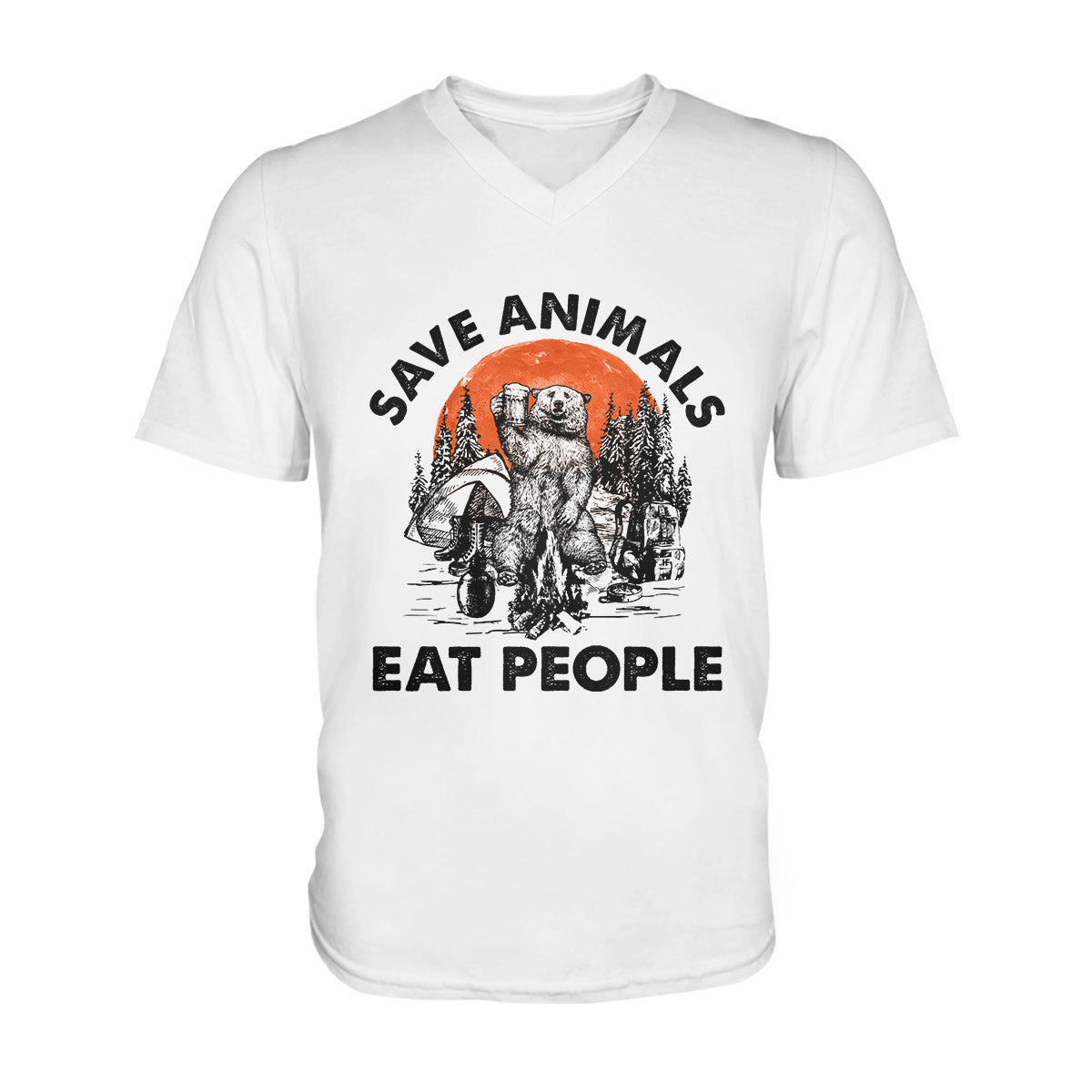 Save Animal Eat People Bear Camping Ez02 0309 Men V-Neck T-Shirt