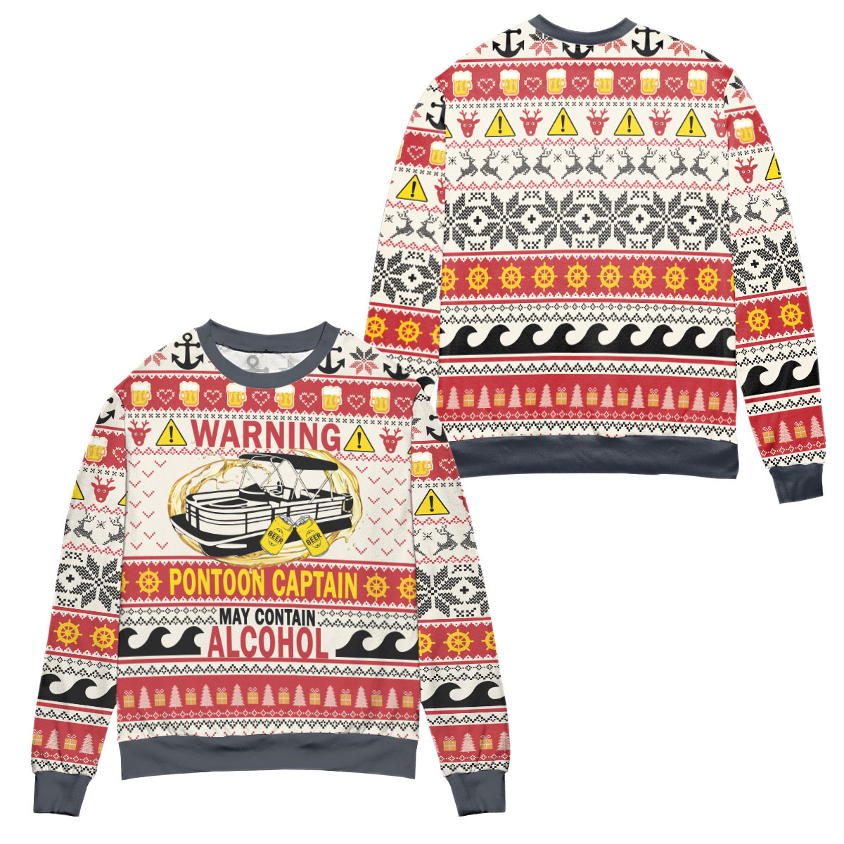 Pontoon Captain May Contain Alcohol Christmas Pattern Ugly Christmas Sweater – All Over Print 3D Sweater