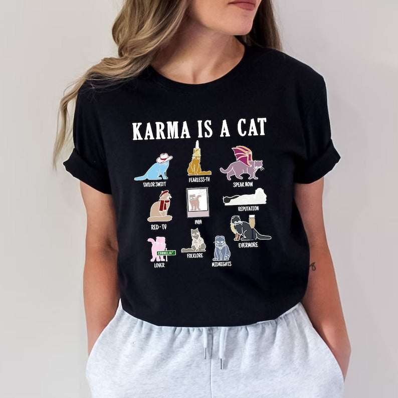 Karma Is A Cat Shirt, The Eras Tour Shirt Cats, Midnights Taylor Tee, Cute Swift Cat T-Shirt, Gift For Her