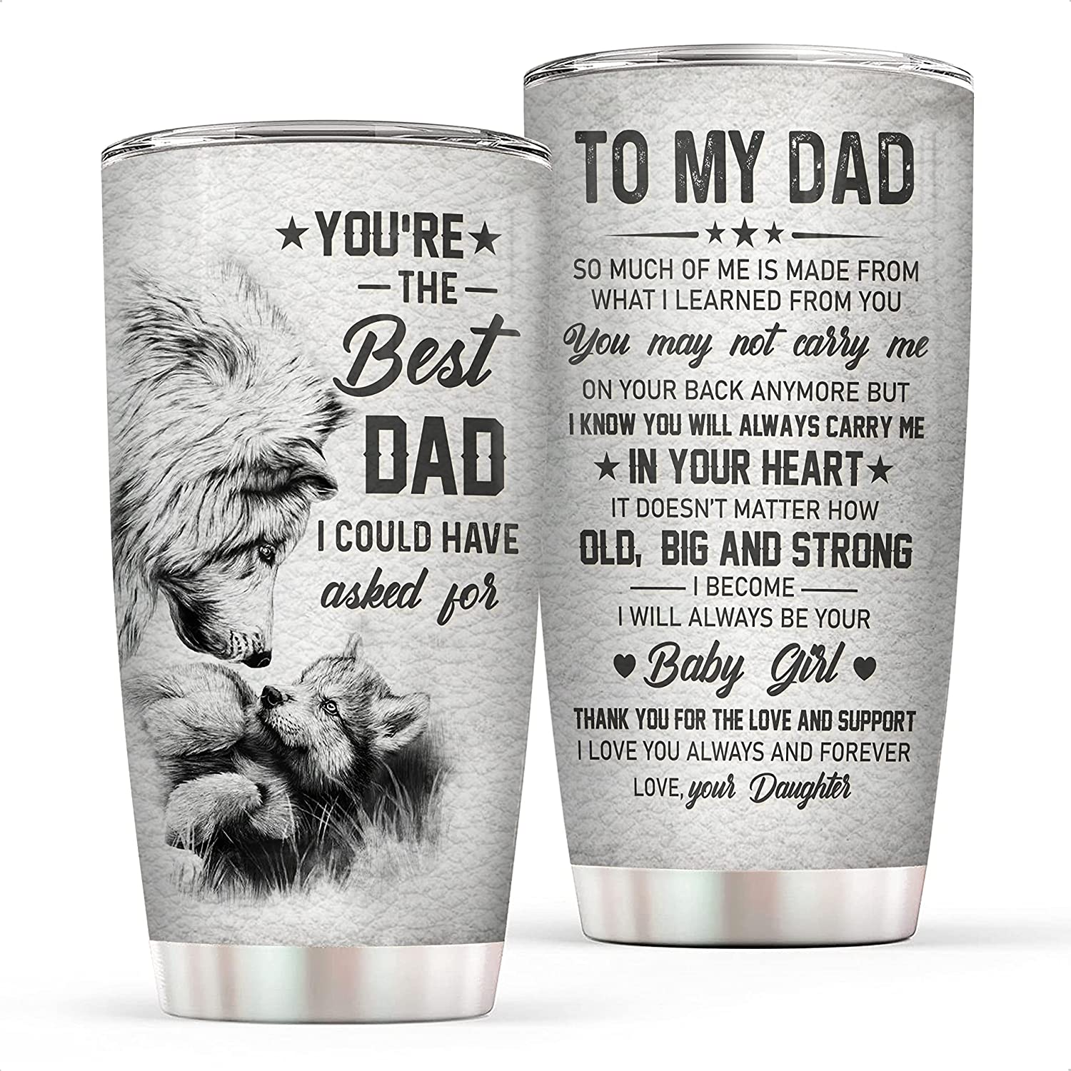 To My Dad Gift From Daughter Insulated Travel Mug – 20Oz To My Dad Your Little Girl Stainless Steel Tumbler Cup With Lid – Worlds Best Dad Gifts On Fathers Day, Birthday, Valentines Day, Christmas