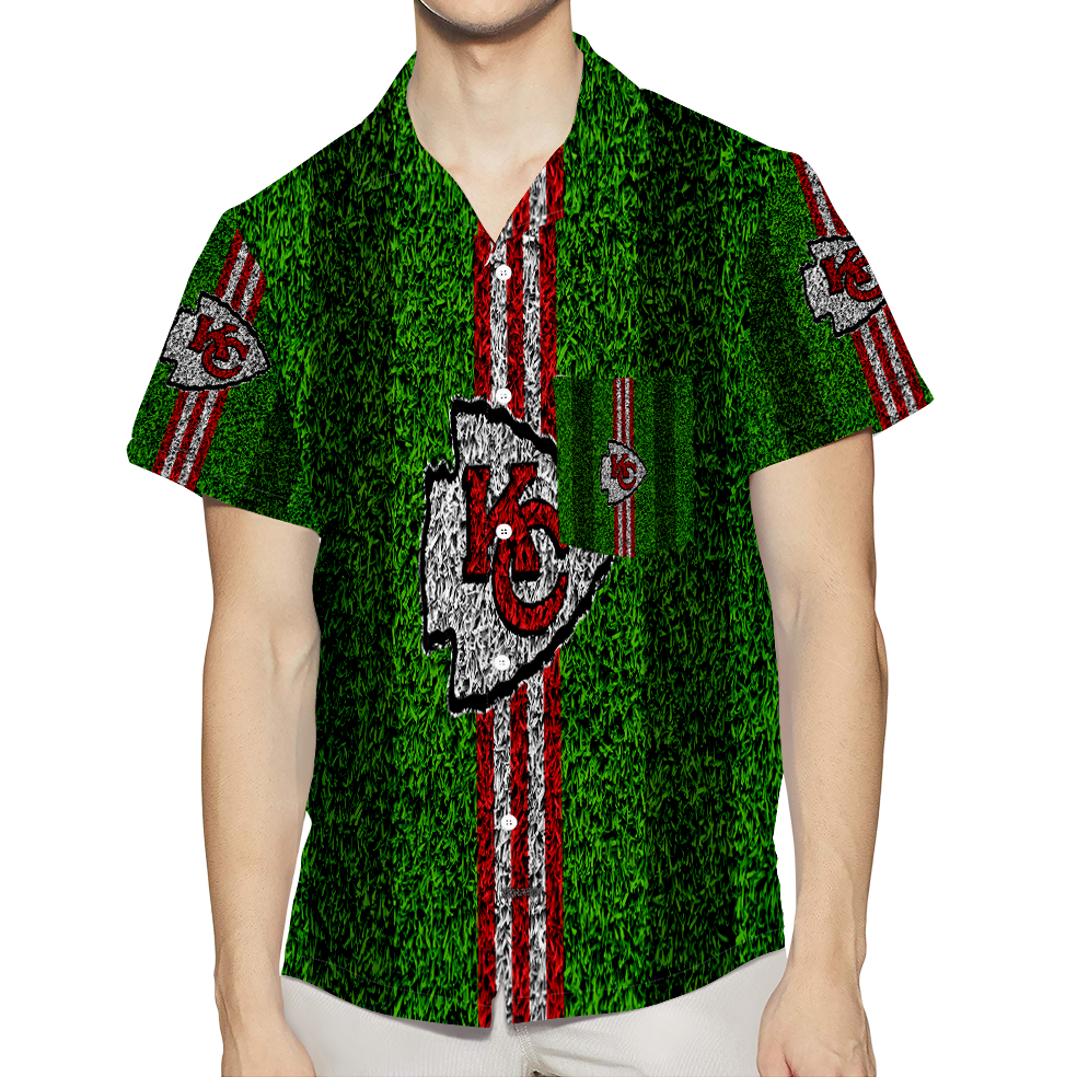 Kansas City Chiefs Grass Texture 3D All Over Print Summer Beach Hawaiian Shirt With Pocket