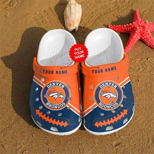 Denver Broncos Logo Custom Name Crocs Classic Clogs Shoes In Orange Blue – Aop Clog