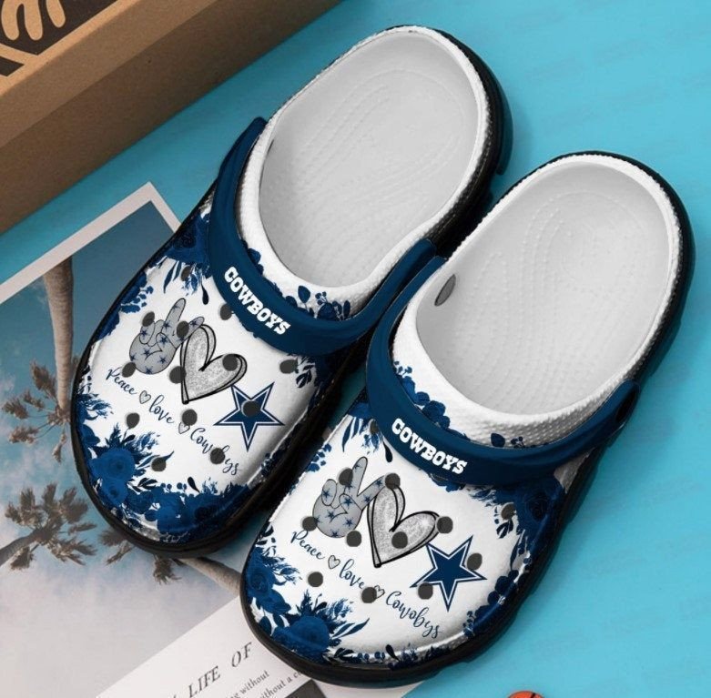 Dallas Cowboys Heart & Star Logo Pattern Crocss Classic Clogs Shoes In Blue & White