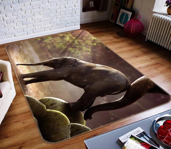 3D Baby Elephant Drinking Water Area Rug Home Decor