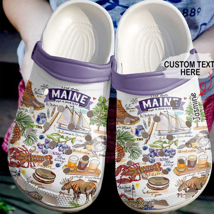 Maine Custom Name White Purple Crocss Crocband Clog Comfortable Water Shoes
