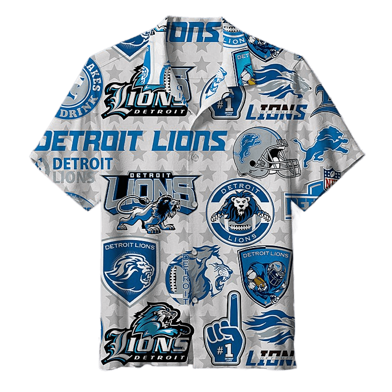 Detroit Lions Hawaiian Shirt Detroit Lions Team Symbol Stickers Blue Grey Hawaii Shirt For Men Women Detroit Lions Aloha Shirt - Product by Prowallart Shop