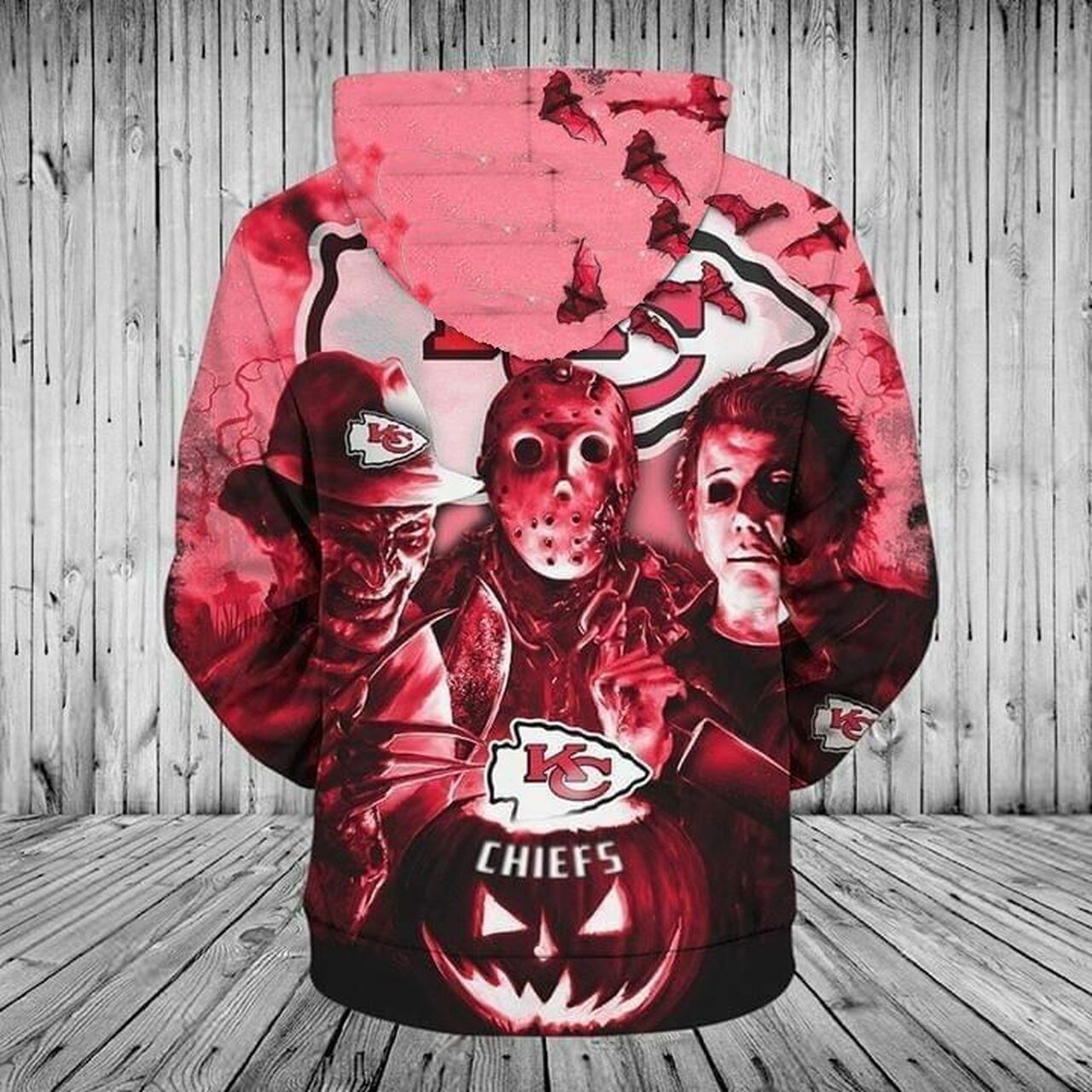 Kansas City Chiefs Halloween Horor Freddy Krueger Jason Michael Myers 3D T Shirt Hoodie Sweater Model 3561